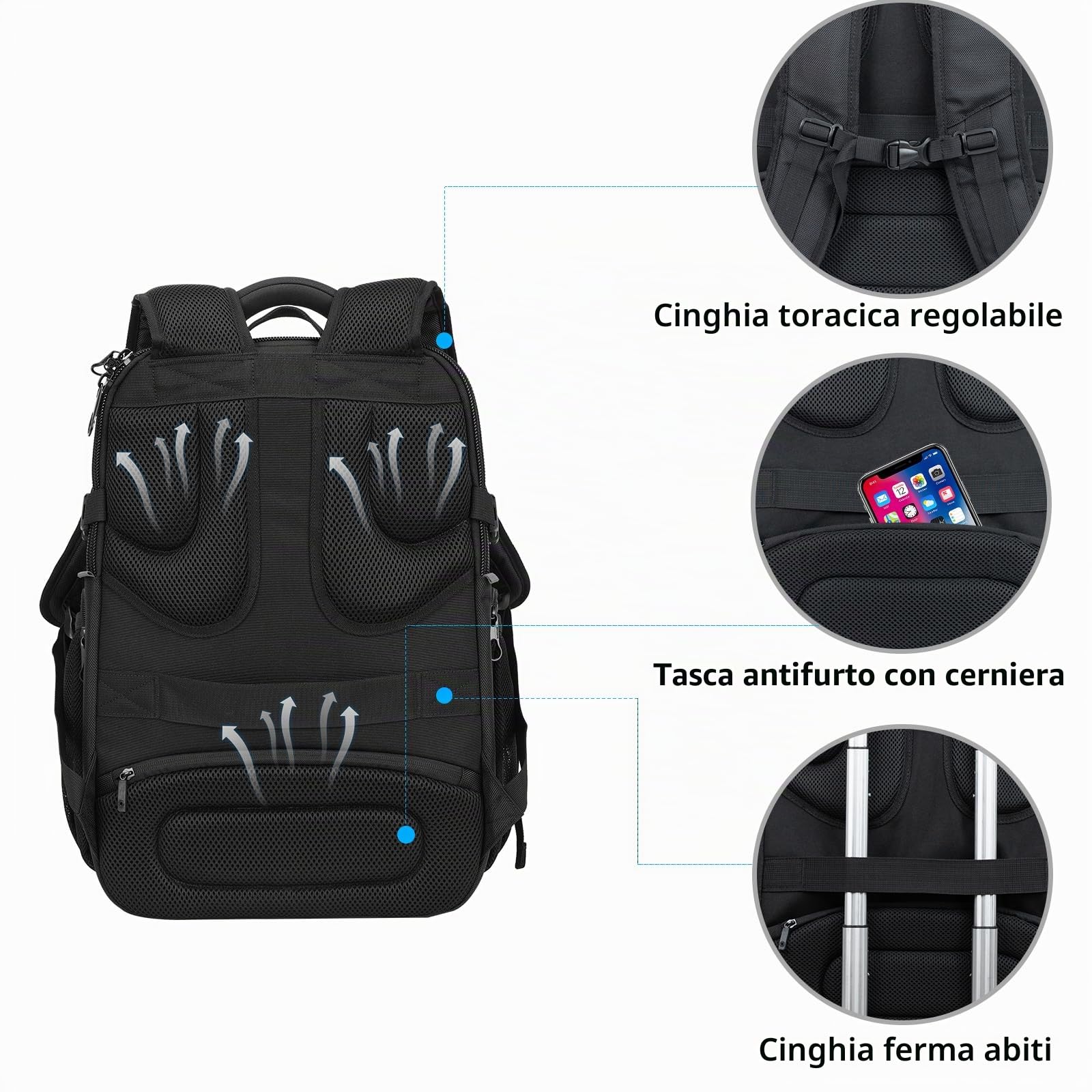 KROSER Zaino Business Porta Pc Zaino Per Laptop da 17,3 Pollici XL Zaino per Computer con Tasche RFID Saferoom con Guscio duro Daypack Idrorepellente Scuola Borsa per Laptop Viaggio/Uomo/Donna-Nero