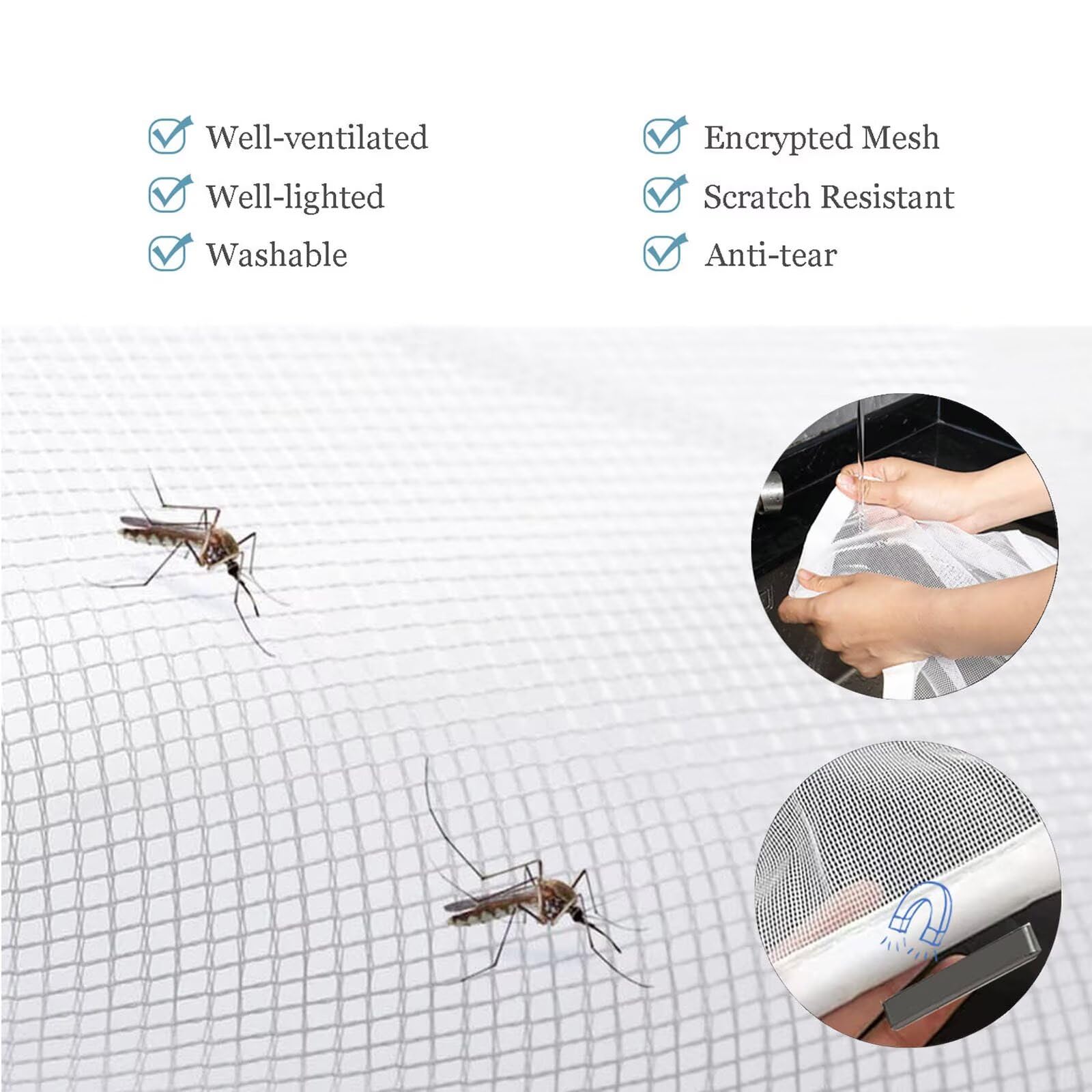 Scratch Moustiquaires Polyester avec Bande Auto-Adhésive 195x240cm Automatiquementfermé s Fines, avec de Bandes Autocollantes Filet de Protection Contre Les, Blanc
