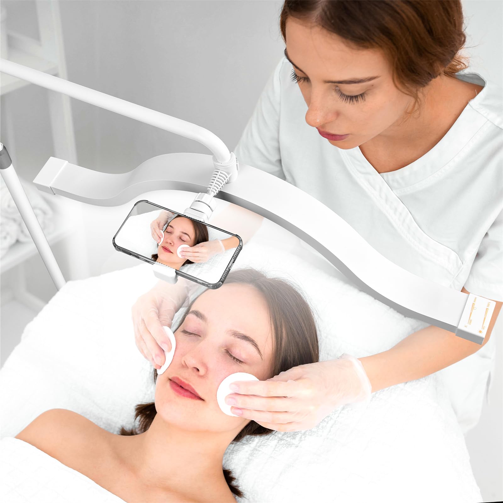FOSOTO Eyelash Light Lamp Half Moon Lamp, 3200K-5600K Stepless Dimming, 45W Moon Light Lash Tech with Phone Holder for Skincare, Manicure, Tattoo (White)