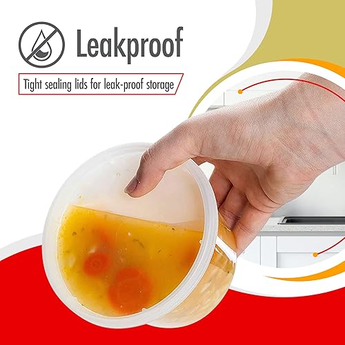 Miniatura 3 de 32 onzas - Recipientes de delicatessen con tapas a prueba de fugas paquete de 50 recipientes de plástico sin BPA para microondas transparente de