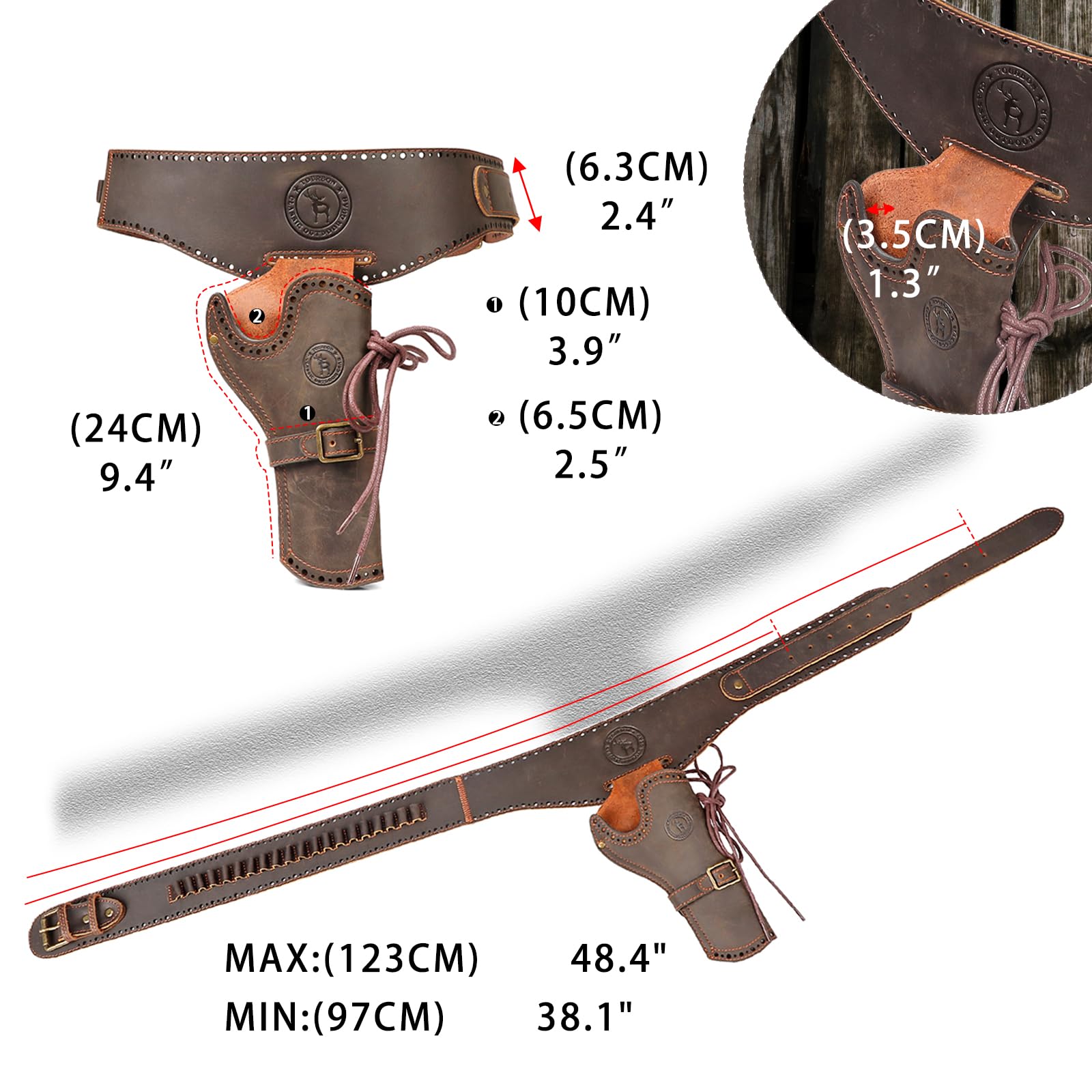 Étui De Ceinture Cuir Tourbon Pour Arme De Poing – Port Croisé, Pour Ruger LCP II, Glock, Etc.