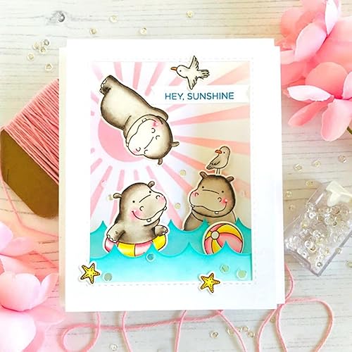 Miniatura 5 de Hippo Beach - Juego de sellos y troqueles de piscina para hacer tarjetas, sellos transparentes y troqueles de corte de metal para álbumes