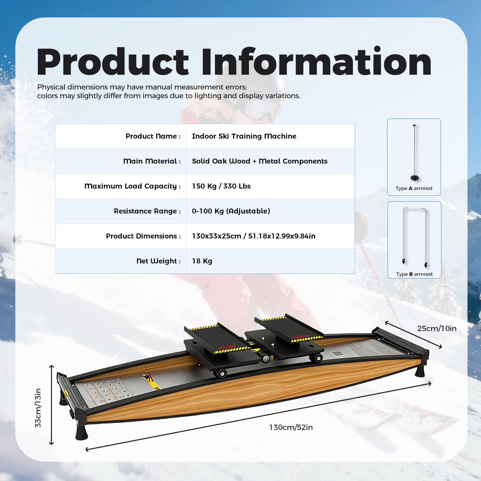 Ski Simulator, Ski Balance Trainer, Einstellbarer Widerstand 0-100kg, Belastbarkeit 150kg/330lb, Skifitness Gerät, Für Taillen-, Bauch- und Beintraining OptionB