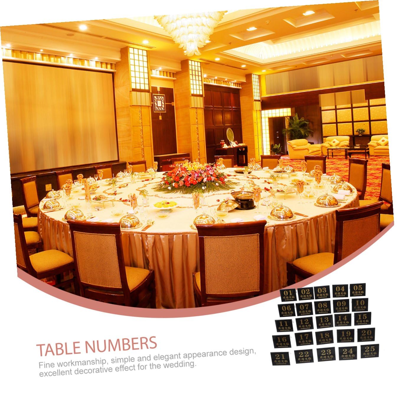 25 Stück Teiliges Acryl Tischnummern Doppelseitig Bedruckt Stabile Tischnummern für Hochzeit Bankett Party Eleganter Schwarzer Hintergrund mit Goldenen Zahlen