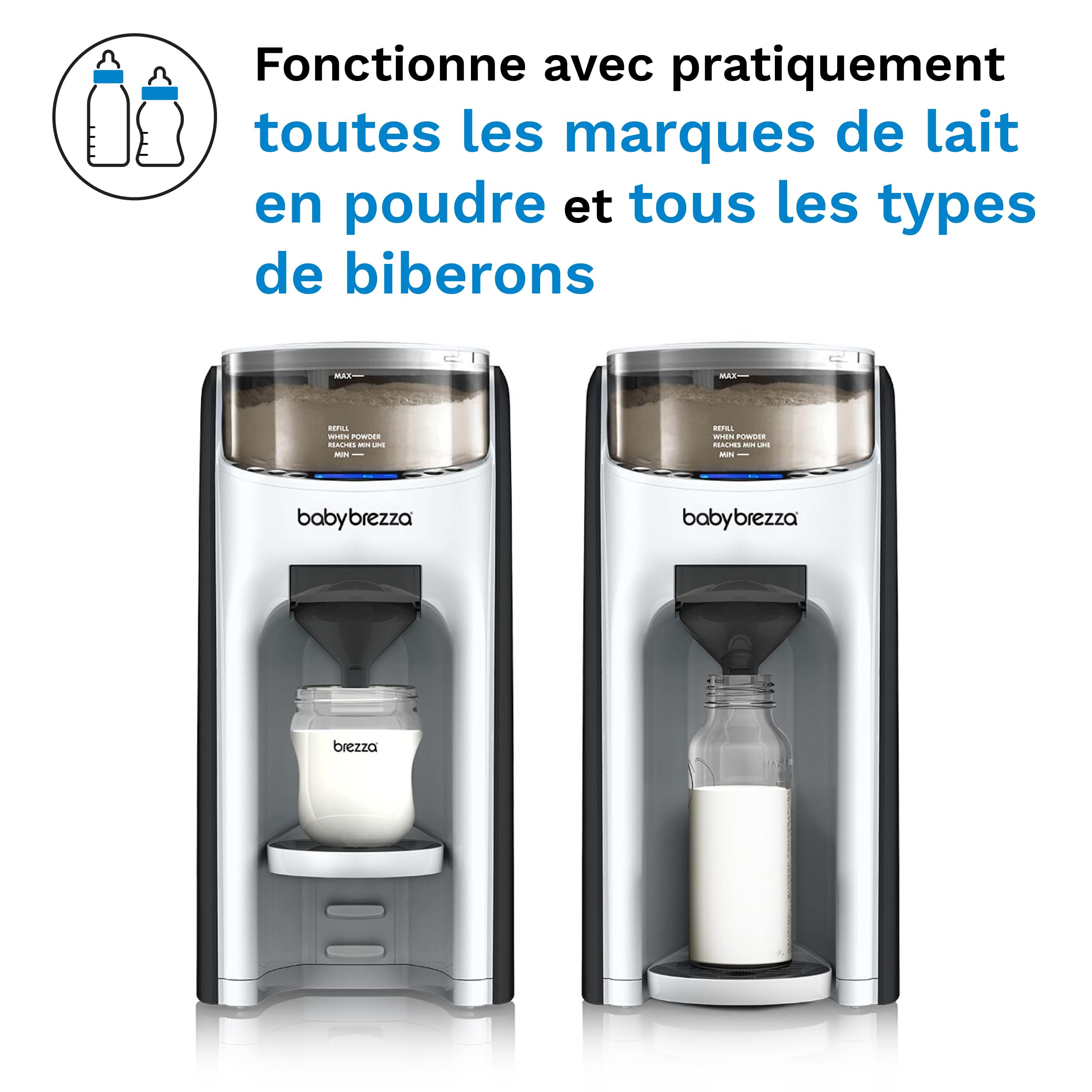 Baby Brezza - Préparateur de Biberons automatique Formula Pro Advanced avec kit entonnoir supplémentaire offert - Noir et Blanc