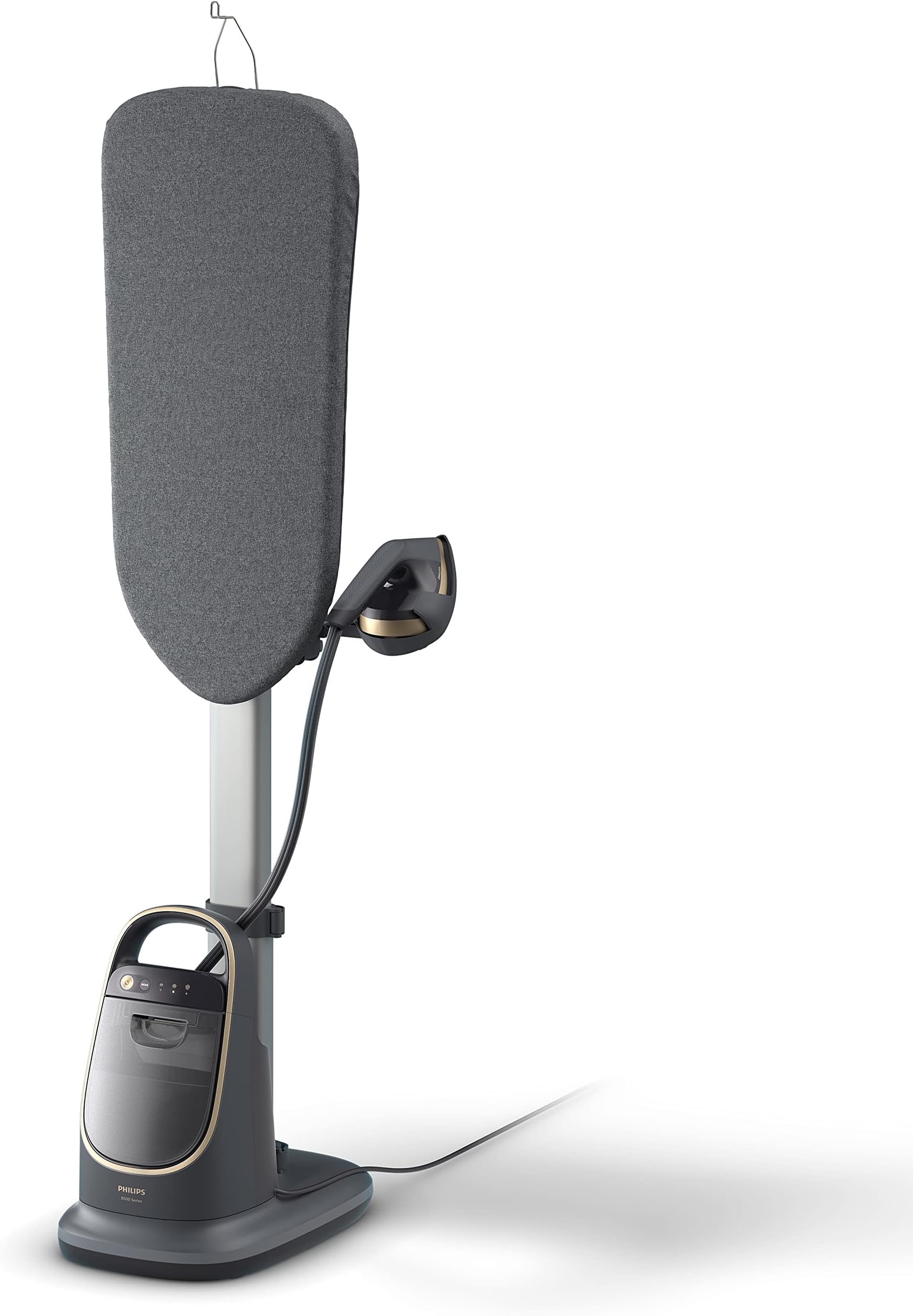 Philips All-in-One Ironing Solution 8500 Series – 2200W Garment Steamer, multi angle board, no burn, 1.2L detachable water tank, 3 steam settings – AIS8540
