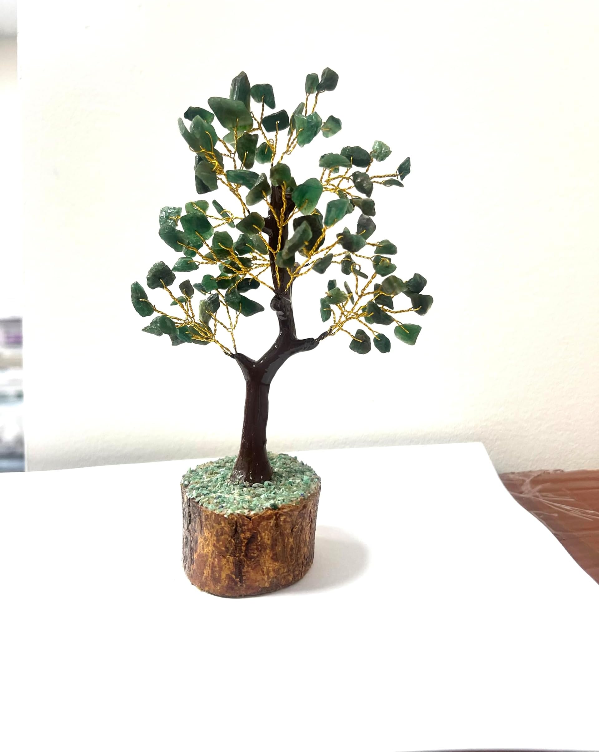 Crystal Tree of Life Handmade Gemstone Tree | Positive Energy Feng Shui Decor | Money Tree Bonsai | Healing Crystals for Wealth & Good Luck | Spiritual Gift with 100 Stones (Green Jade)