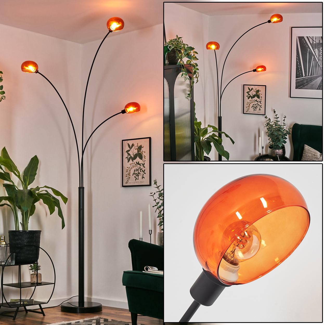 Lampadaire HOFSTEIN Nikkala, lampadaire en métal noir/orange avec pied en marbre, lampe réglable au design rétro/vintage, interrupteur sur le boîtier, E14, salon, chambre à coucher, bureau