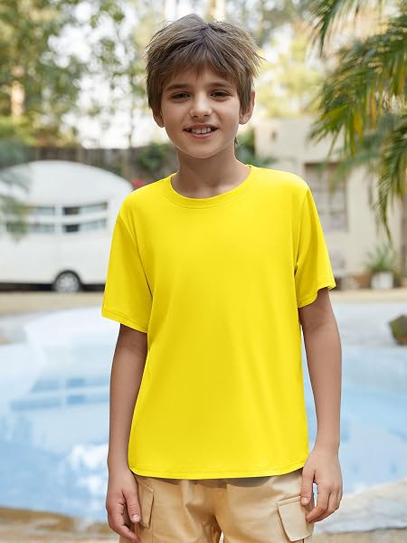 Humordream Boys Athletic Short Sleeve T Shirts Kids Summer Workout Tops Crewneck Basic Tee 5-14 Years in use