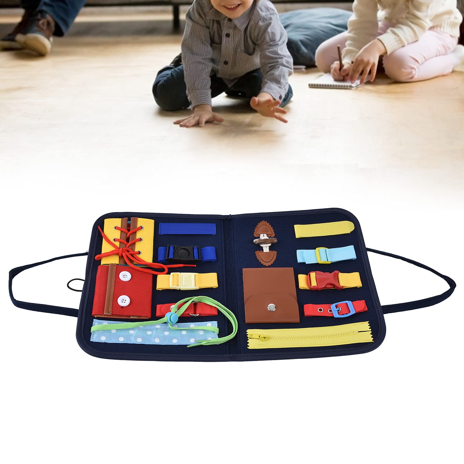 FILFEEL Edukacyjna Tablica Sensoryczna dla Małych Dzieci - Interaktywna Zabawka Rozwijająca inteligencję, Filcowa Tablica do ćwiczeń Montessori z Klamrami, Zamkami Błyskawicznymi i Guzikami (C)
