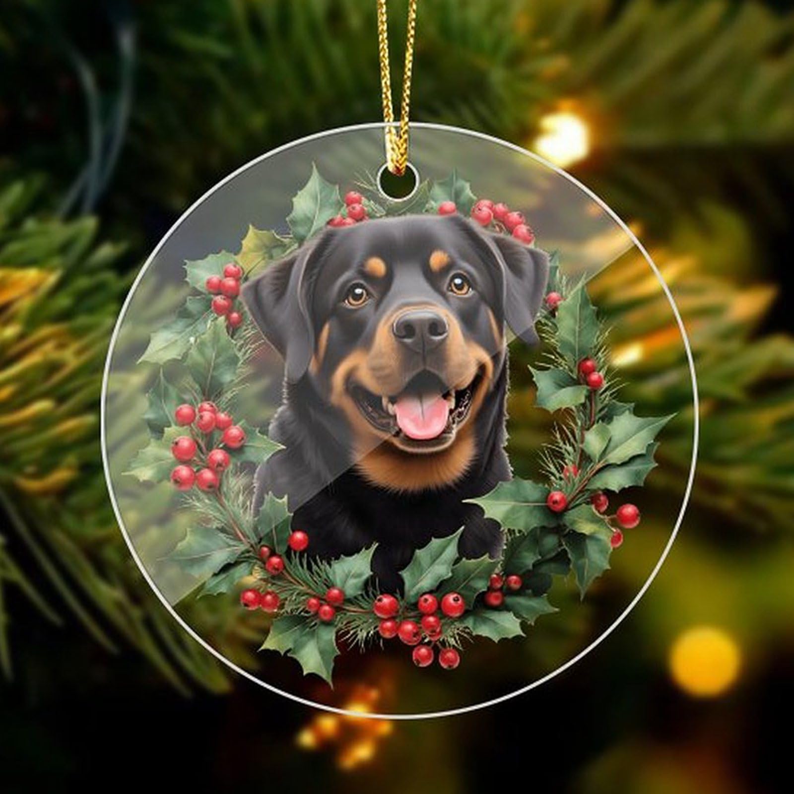 Rottweiler acrylique pour sapin : l'esprit de Noël s'invite en famille