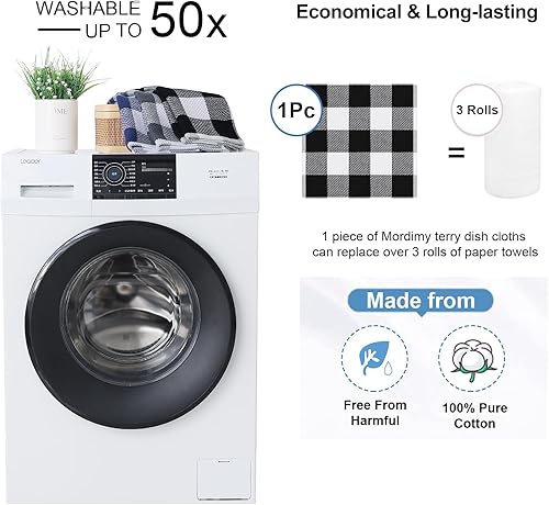 Miniatura 5 de Trapos de cocina a cuadros 100% algodón, 12 x 12 pulgadas, súper suaves y absorbentes, de secado rápido, trapos de cocina para cocina, paquete de