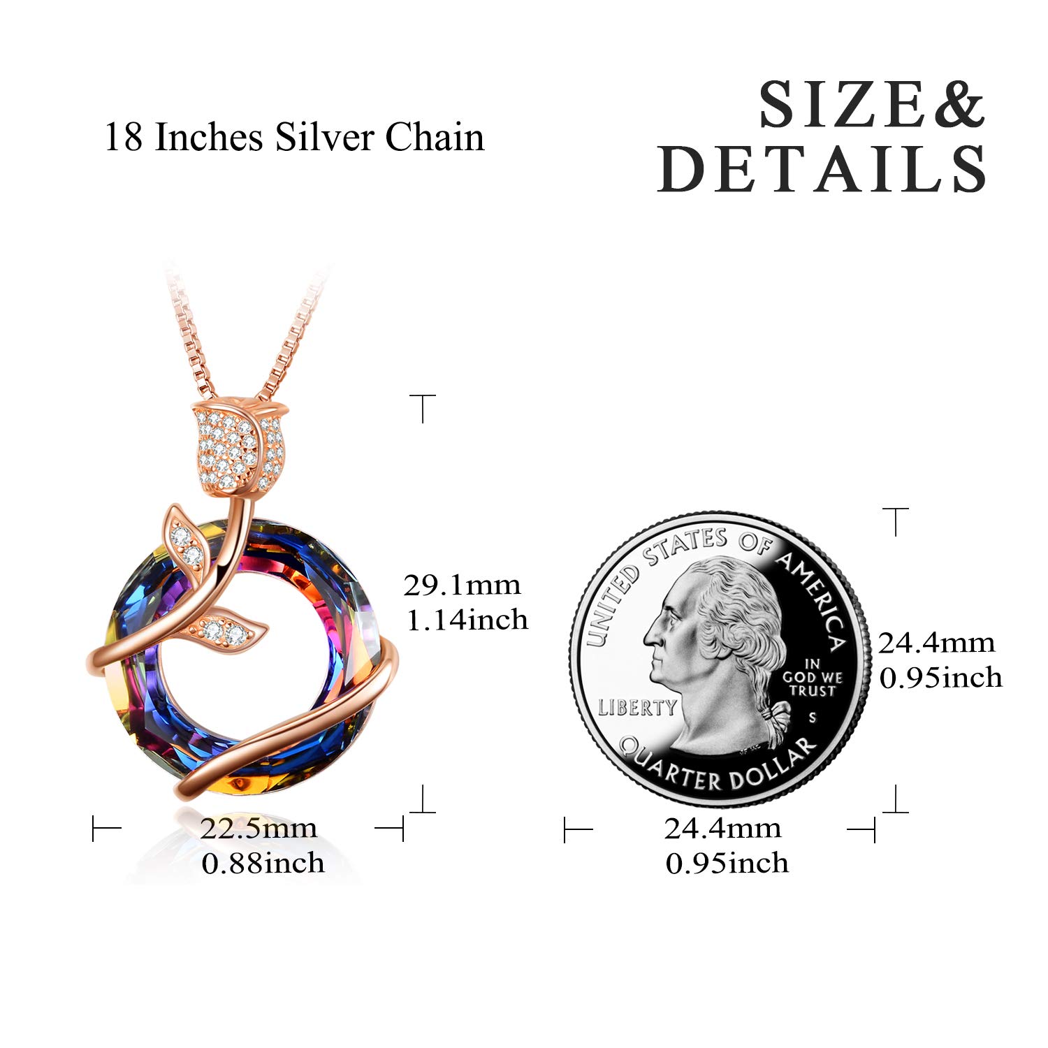AOBOCO 925 Sterling Silver Necklace Rose Flower Pendant Crystal Jewellery Mothers Day Wedding Birthday Gifts for Her Women Girlfriend Wife Mum