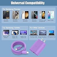 Vista 4 de Cargador súper rápido tipo C, cargador de pared USB C de 25 W, bloque de carga rápida y cable de 8 pies para Samsung Galaxy S25 S24
