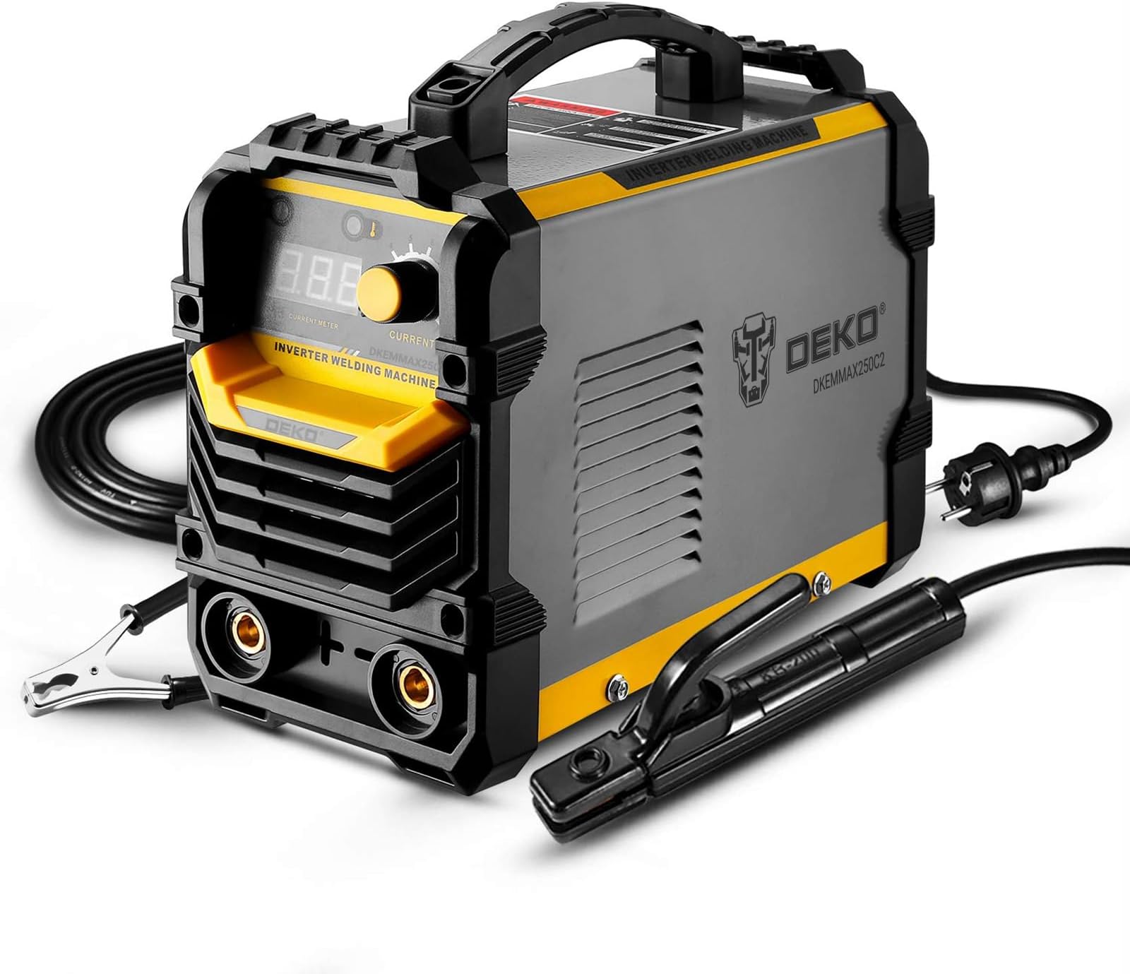 DEKOPRO 220V MMA Welder, 250A ARC Welder Machine Electrode Holder,Work Clamp, Input Power Adapter Cable (250A)