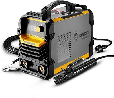 DEKO Soldadora 220V MMA, 250A Soporte de Electrodo para Máquina de Soldar ARC, Pinza de Trabajo, Cable Adaptador de Alimentación de Entrada