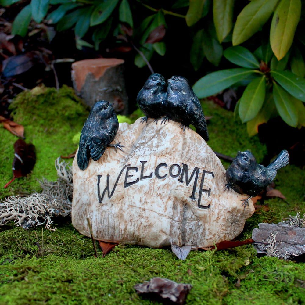 Top Collection Miniature Fairy Garden and Terrarium Garden Birds Welcome Stone Statue