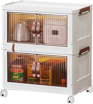 Collapsible Plastic Storage Bins with Lid,Stackable Closet Kitchen Organizer and Storage,Transparent Storage Boxes Containers with Wheels for Home Closet Dorm Car,2 pack,8.8 GAL/33.5L