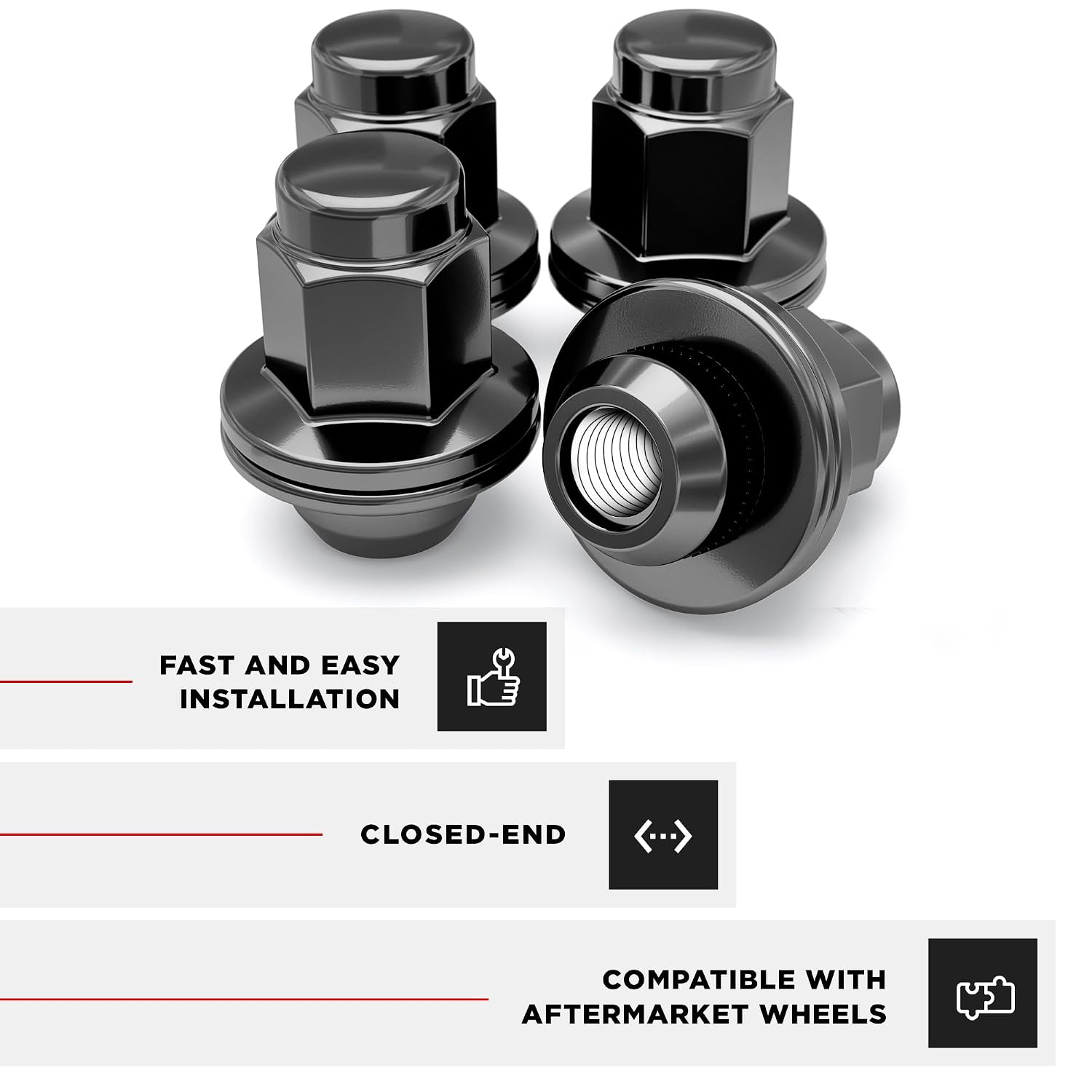 White Knight M14 x 1.50 Thread Lug Nut for Toyota Land Cruiser/Sequoia/Tundra, Lexus LX570 / LX470, Solid Piece (Black Chrome) Factory Style Duplex Long Mag with Washer, 5309DL-4AM (4 Pack)