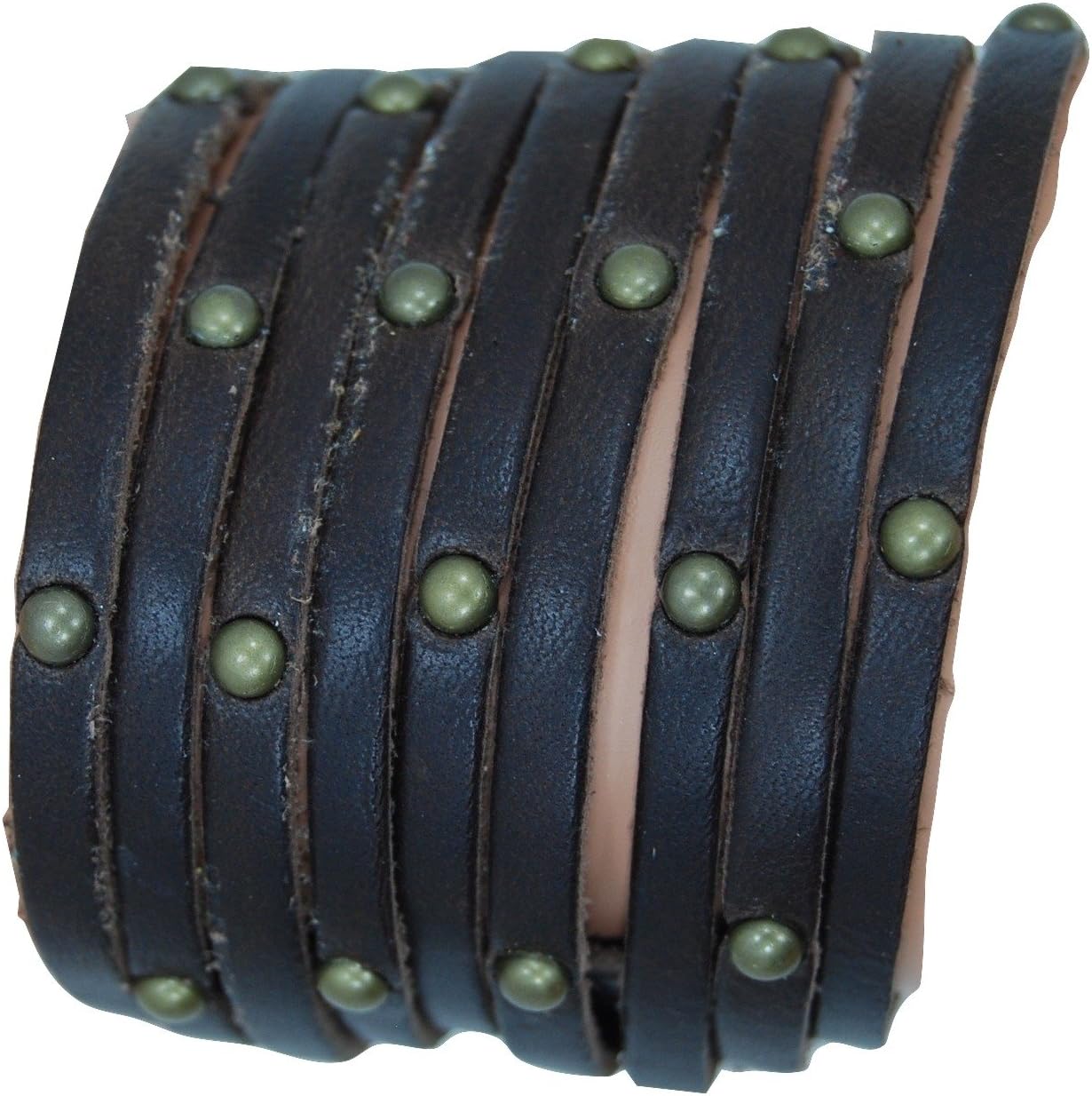 LaGaksta Womens Multi Strand Leather Stud Bracelet Dark Brown