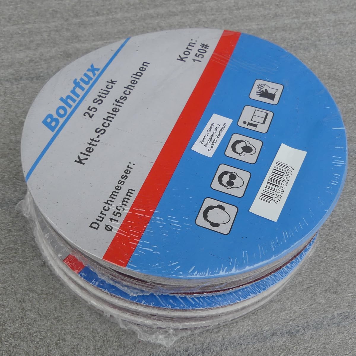 50 discos abrasivos de KLETT de 150 mm de diámetro, sin agujeros, grano P150, lijadora excéntrica