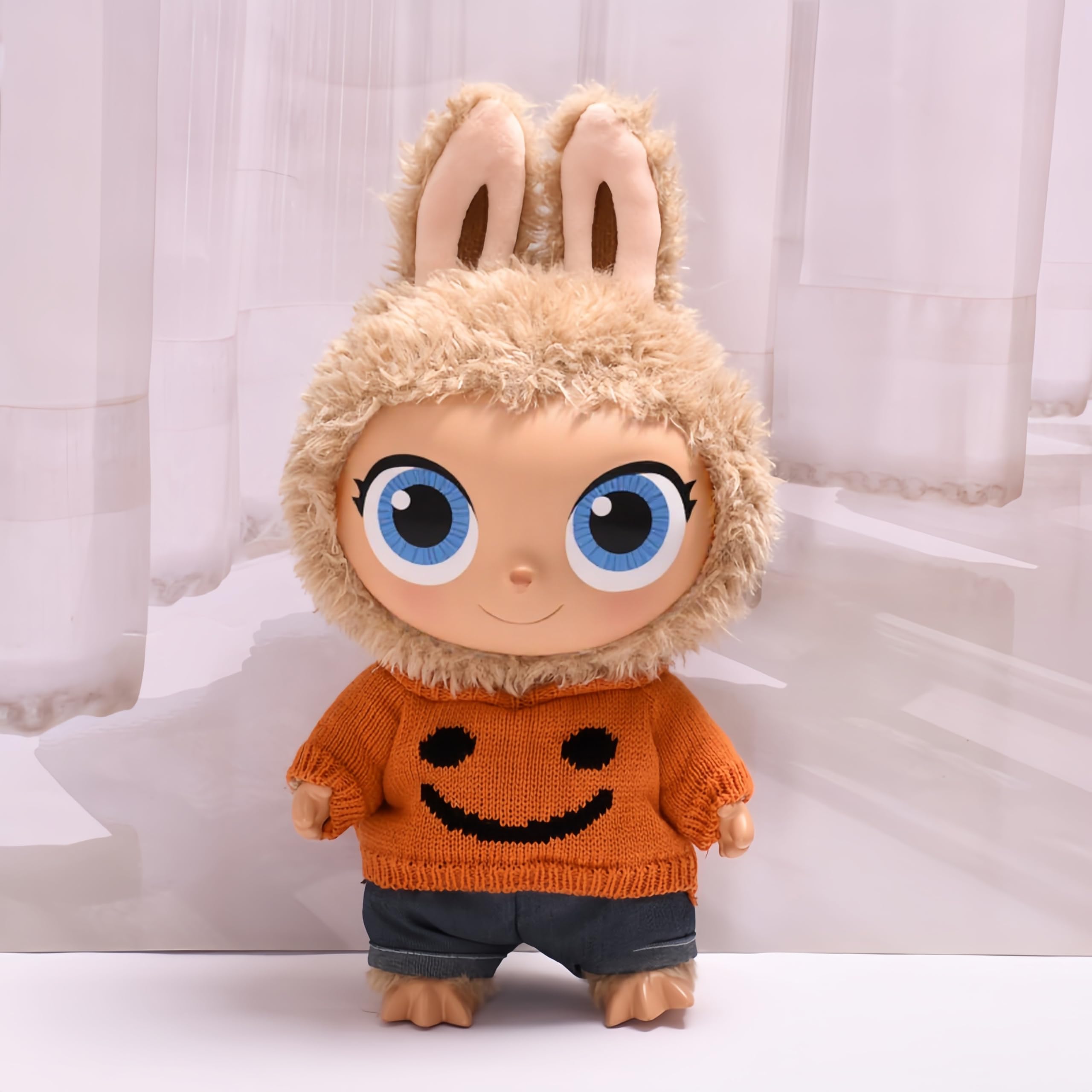Ropa de suéter de sonrisa compatible con muñecas Labubu de 38 cm, atuendo festivo de primera calidad con accesorios de suéter sonriente, ropa de muñeca de coleccionista (muñeca no incluida