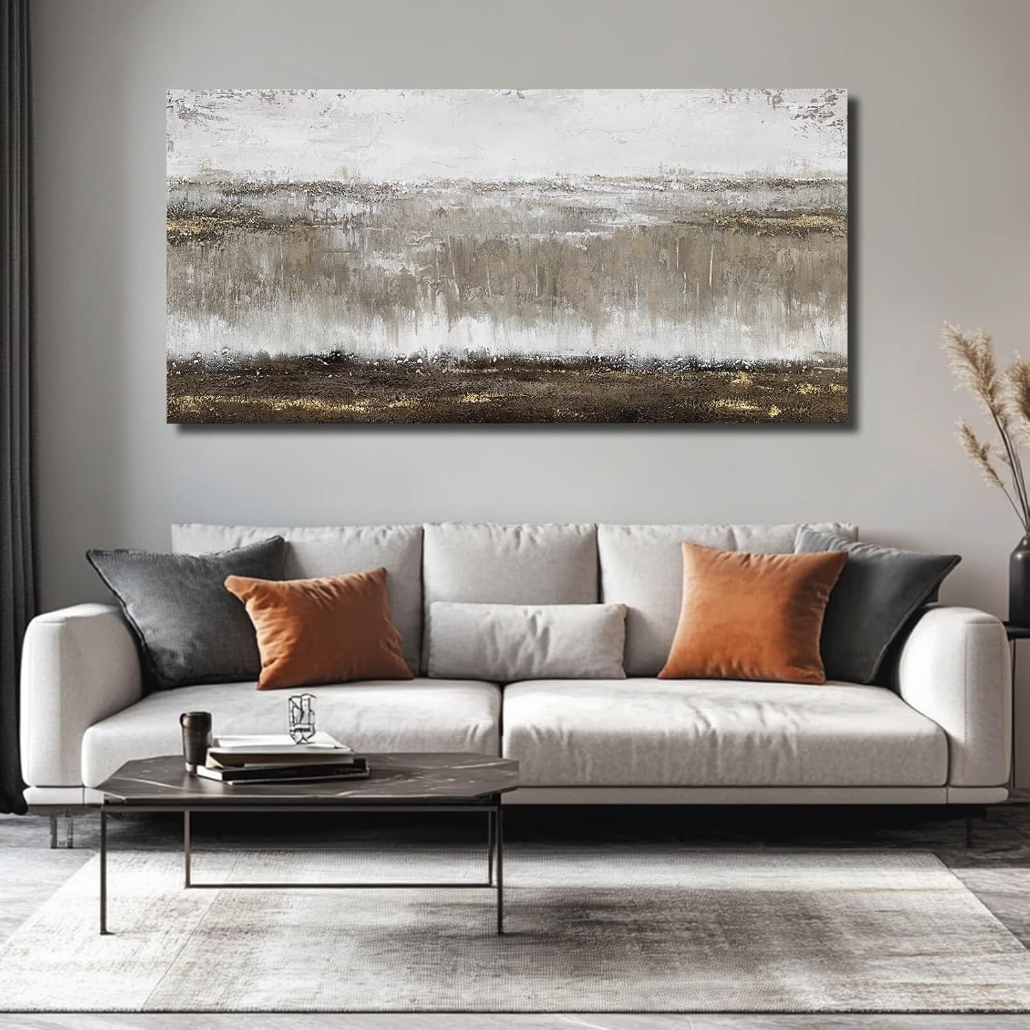 Black Painting Traditional Wall Decor Abstract Wall Art Large Pictures Grey Wall Decorations Vintage Walls for Living Room Dining Room 24"x48" - Image 2