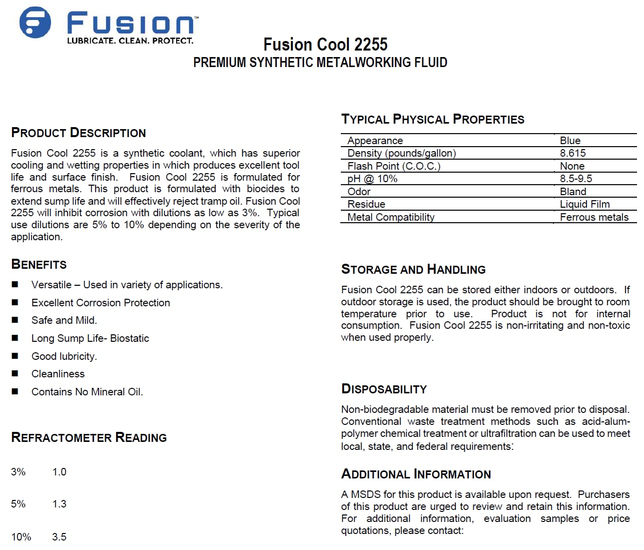 Refrigerante de niebla para aplicaciones de corte de metal | Fusion Cool 2255 | Líquido sintético de alta calidad para trabajar metales (1 galón)