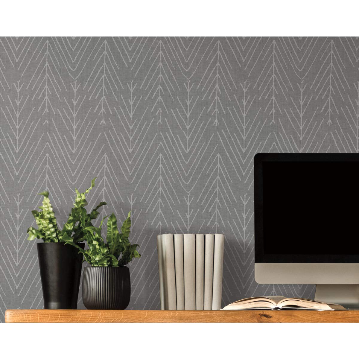 RoomMates RMK11674WP Herringbone Wallpaper Charcoal Grey, Grey/Charcoal, 52 x 503 cm - Image 2