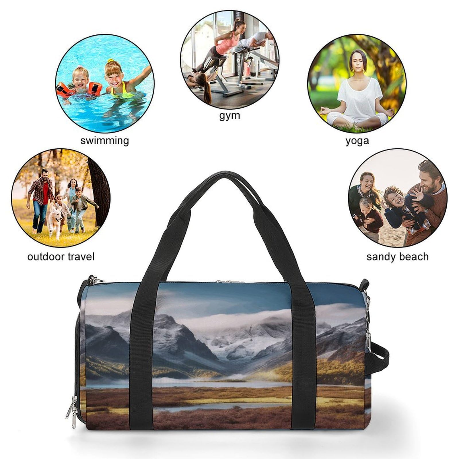 Turnbeutel für Damen und Herren, Reisen, Berglandschaft, Druck, Turnbeutel, wiederverwendbar, Turnbeutel mit Schuhfach, Stil, Einheitsgröße, modern, Stil:, Einheitsgröße, Modern