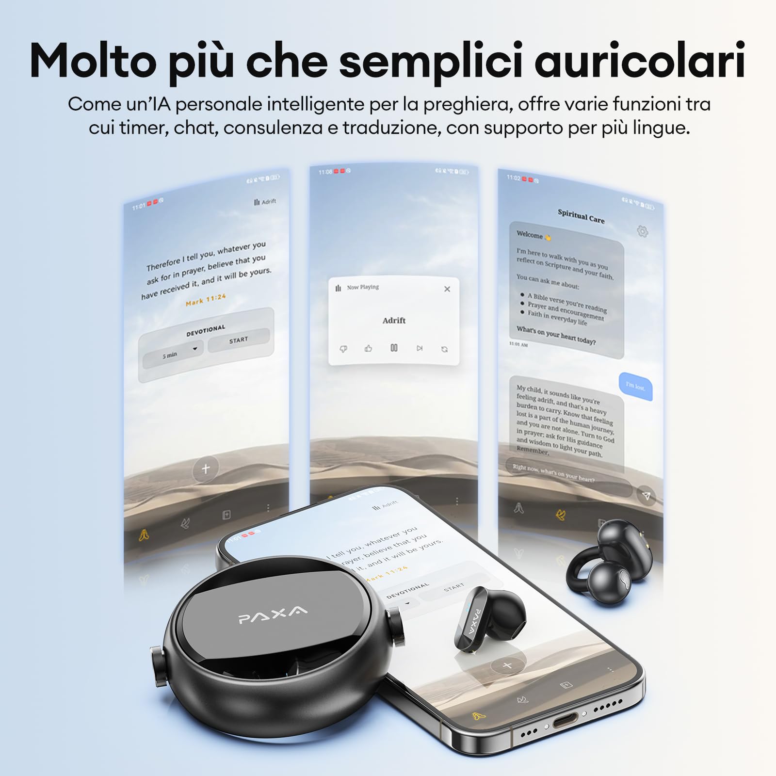 PAXA Auricolari Bluetooth Open Ear Clip-On 2 in 1 con App StillVoice, Bluetooth 6.0, 50 Ore di Autonomia, Riduzione Ibrida del Rumore, Sync Automatico L/R, Nero
