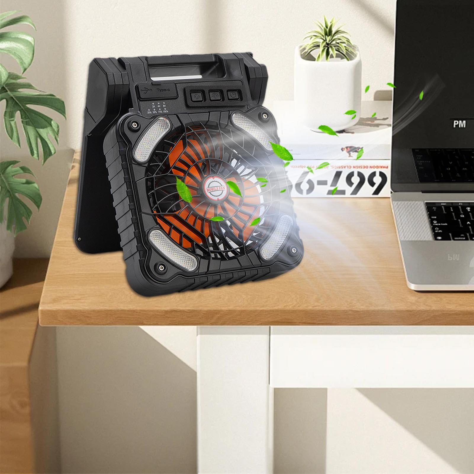 Genérico Ventilador solar portátil,Ventilador solar para acampar,Ventiladores para tiendas de campaña con luces - LED con 4 velocidades de viento y 3 niveles de brillo, con batería de 100