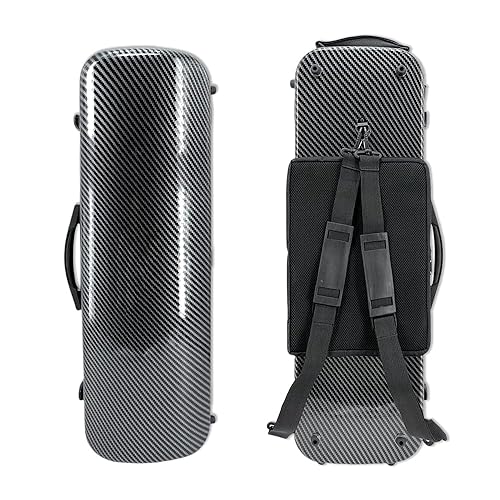 WUQIMUSC Violin Case 4/4 full size Carbon fiber Oblong Hard shell Rectangle violin case Soft padding with Backstraps &Music Sheet Bag (Black)