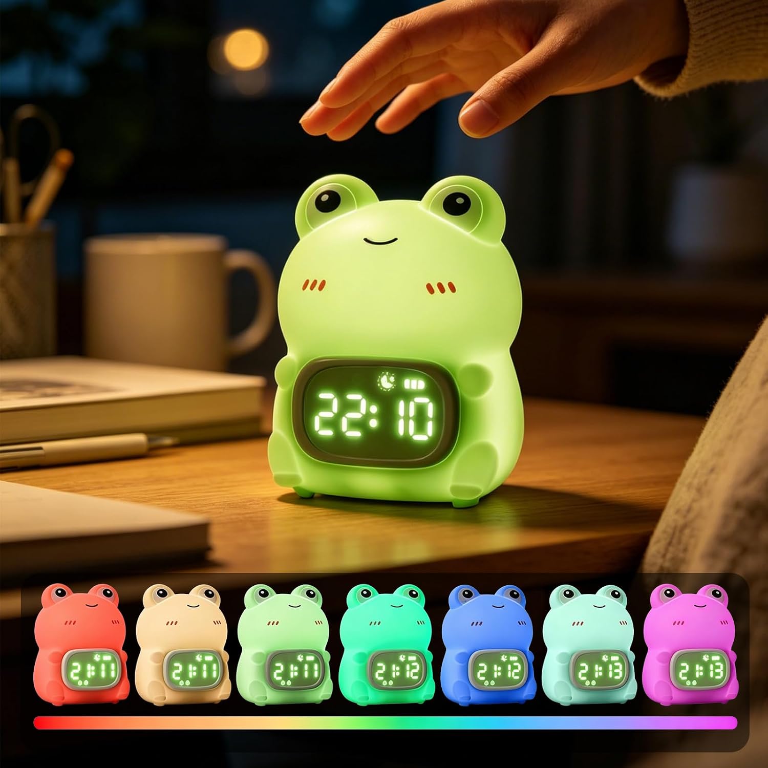 Cute Frog Alarm Clock, 7 RGB Color with Adjustable Delay and Soft Light, Cartoon Style Desktop Clock, Suitable for Bedrooms and Children's Rooms, Best Gift for Boys and Girls image 4