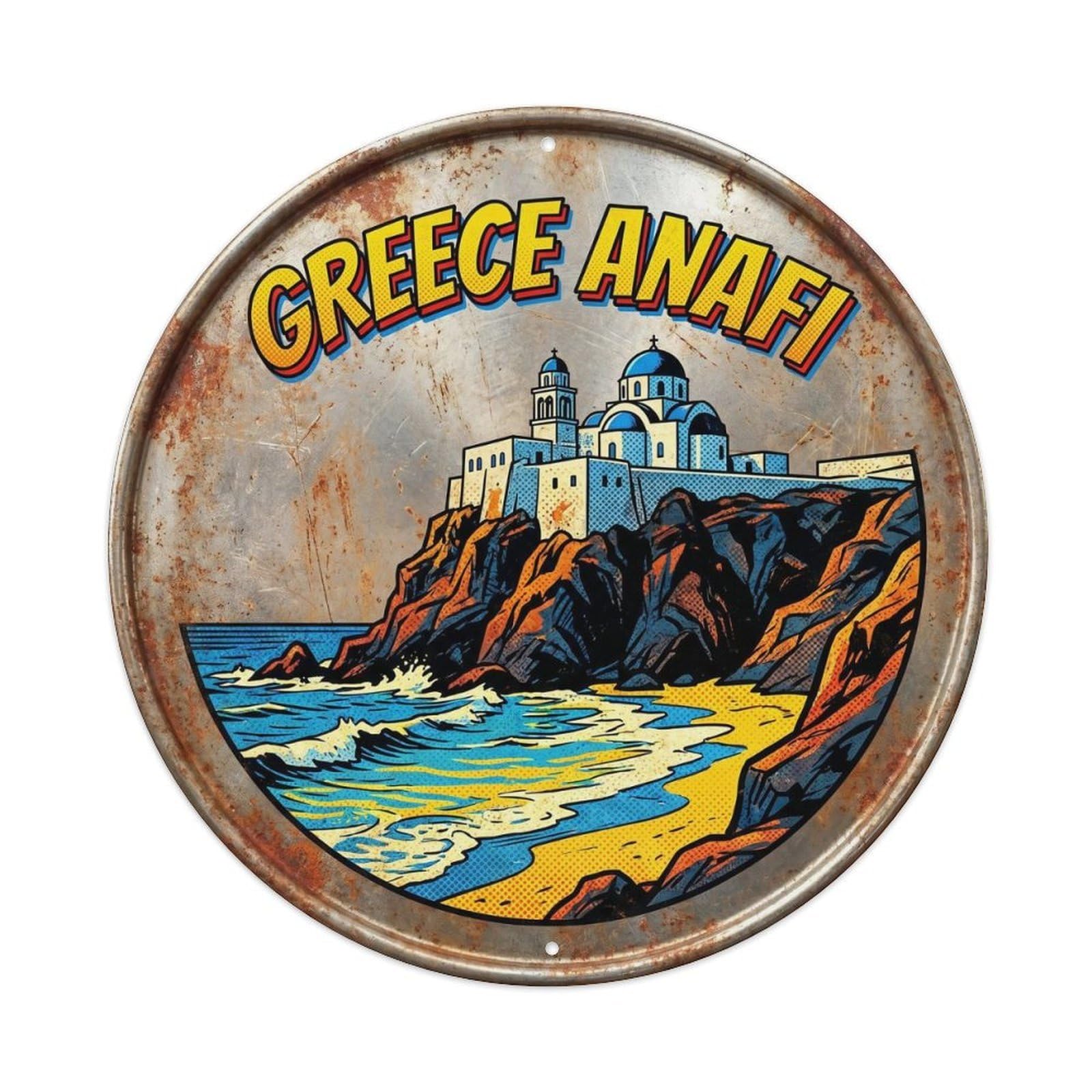 Anafi Monastery Greek Pop Style Castle Heritage Metal Tin Sign