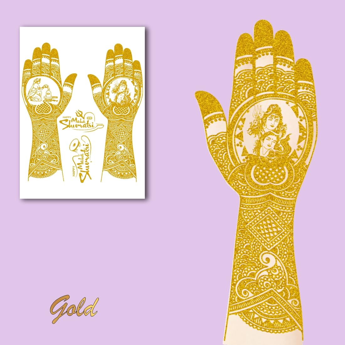 VOORKOMS Lord Shiva & Mata Parvati Mehndi Design For Shivratri Special Festival, Time Saving & Easy To Use Golden Mehndi Sticker For Girls & Women-image-40