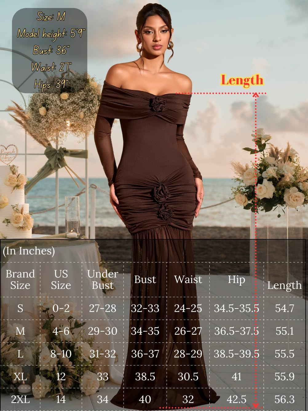 Off The Shoulder Maxi Dress,3D Flower Mermaid Ruched Dresses for Women,Elegant Formal Cocktail Holiday Gowns - Image 6