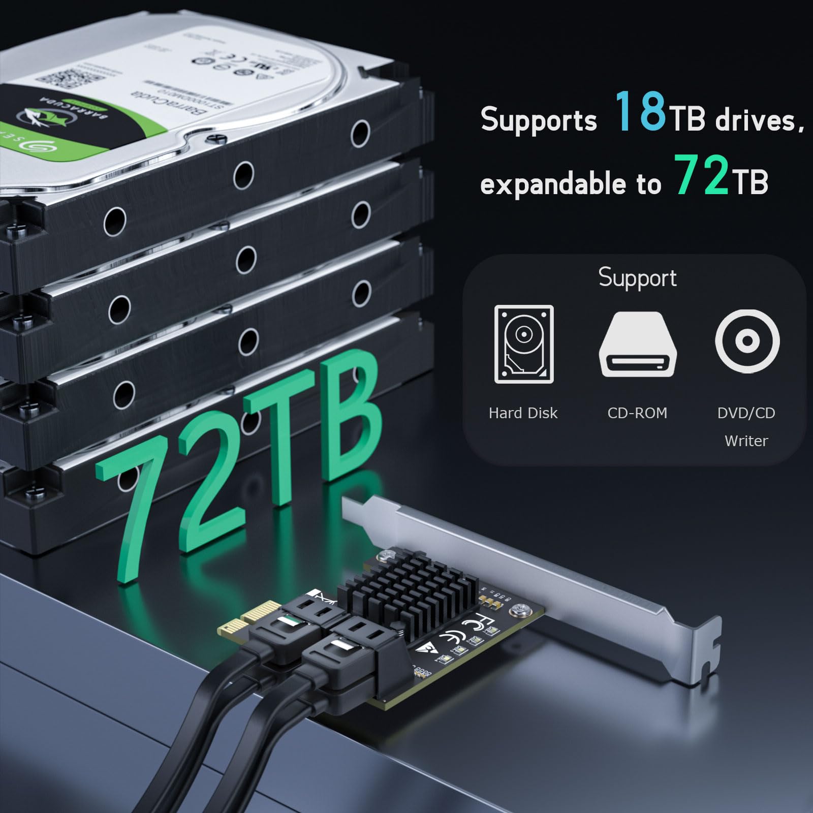 ELECNEXUS 4-Port SATA Expansion Card, PCIe 3.0 x1 to SATA Controller, Supports SSDs/HDDs and Boots as a System Disk, Windows/Mac/Linux/NAS Compatible (4 Sata Cables Included)