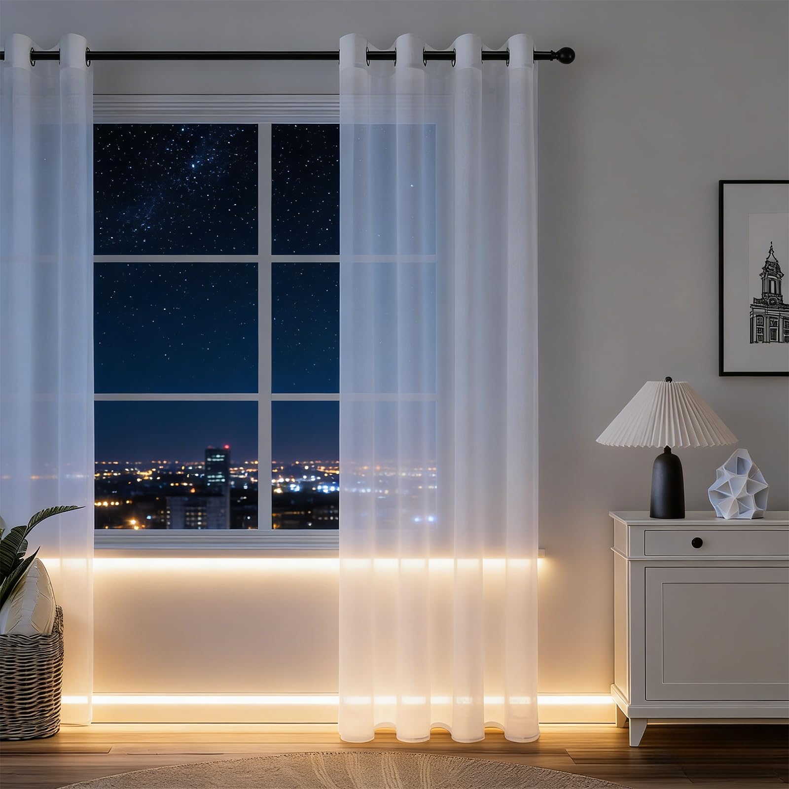 Rideau moderne semi-transparent effet lin 190x127cm décoration intérieure