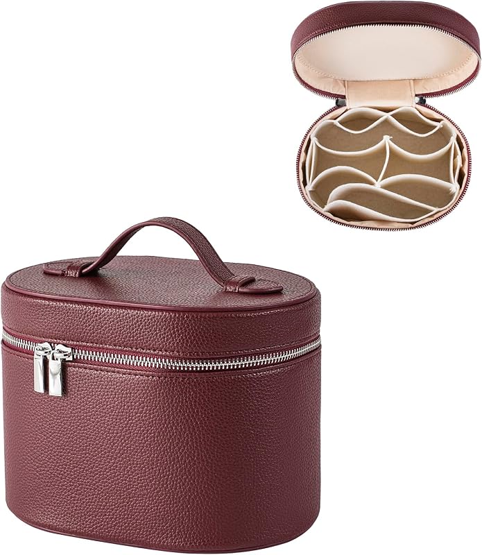 Necessaire de maquiagem RSRSLEII em PU, impermeável, com divisórias removíveis, alça e zíper duplo, 06Burgundy