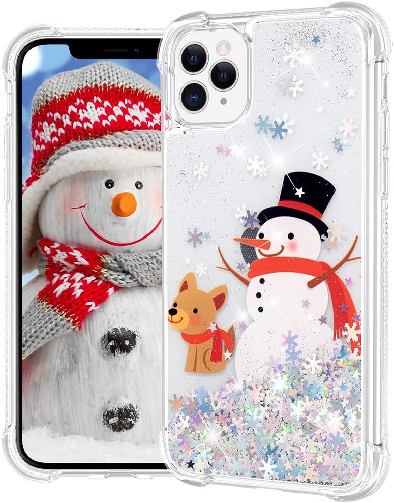 Ruky Christmas Case for iPhone 11 Pro Max, Glitter Liquid Flowing Bling Merry Christmas Design Soft TPU Bumper Shockproof Cute Girls Women Children Christmas Case for iPhone 11 Pro Max, Snowman&Dog