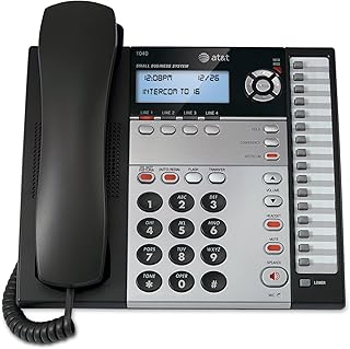 AT&T 1040 4-Line Expandable Corded Phone System with Speakerphone, 1 Handset, Black/Silver (Renewed)