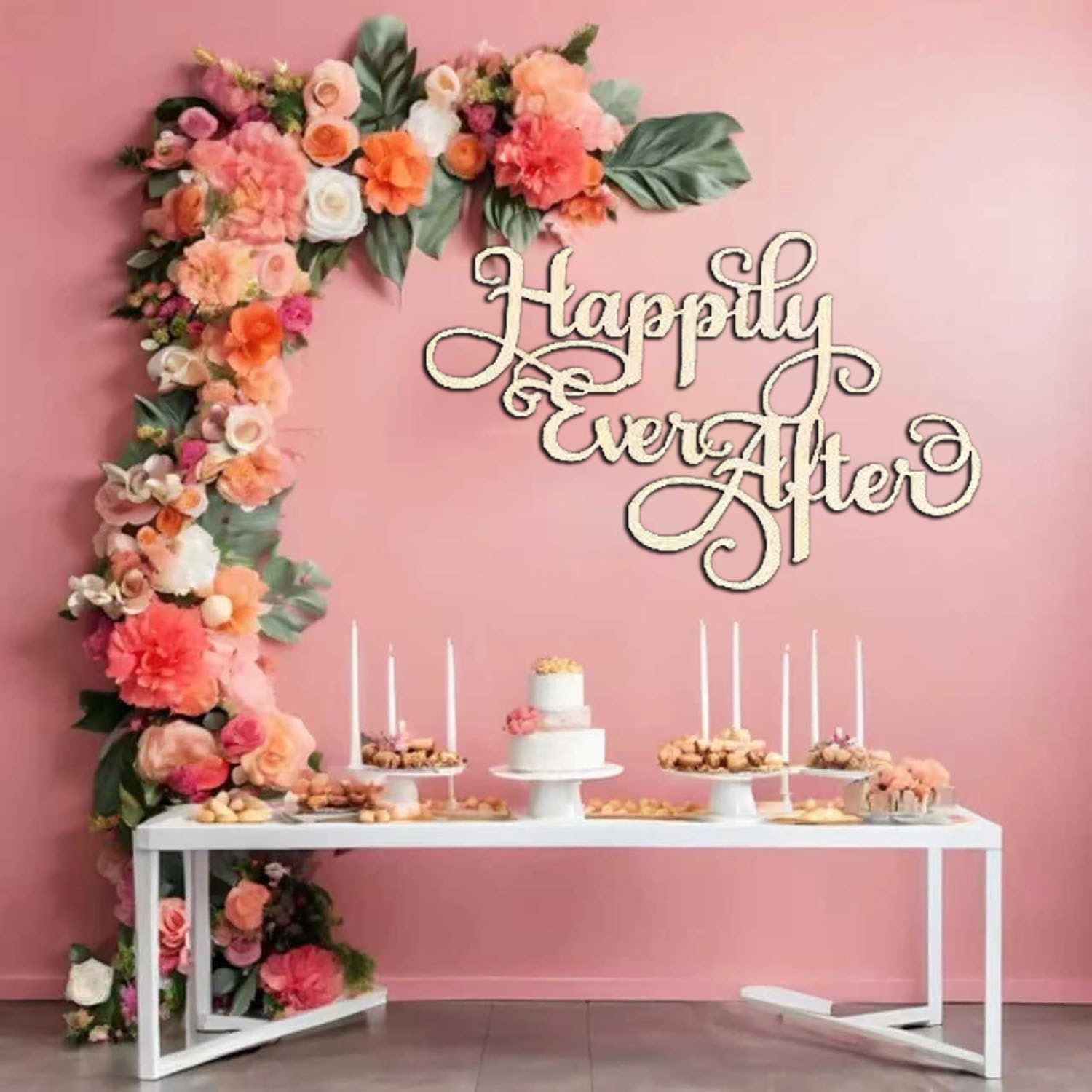 Drewniany znak "Happily Ever After" na tło, znak ścienny ślubny, dekoracje na wieczór panieński przyjęcie zaręczynowe dekoracja tło fotograficzne