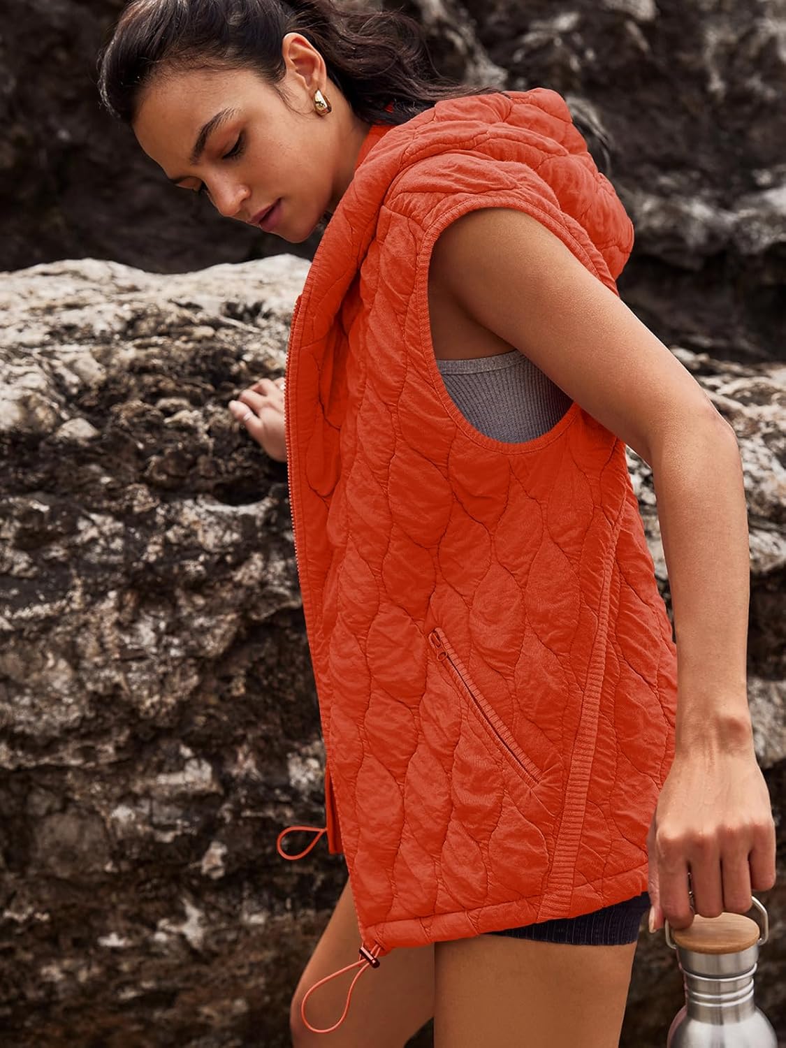 SENSERISE Womens Oversized Puffer Vest Sleeveless Quilted Jacket Zip Up Hooded Puffy Vest Winter Coats with Pockets - Image 4