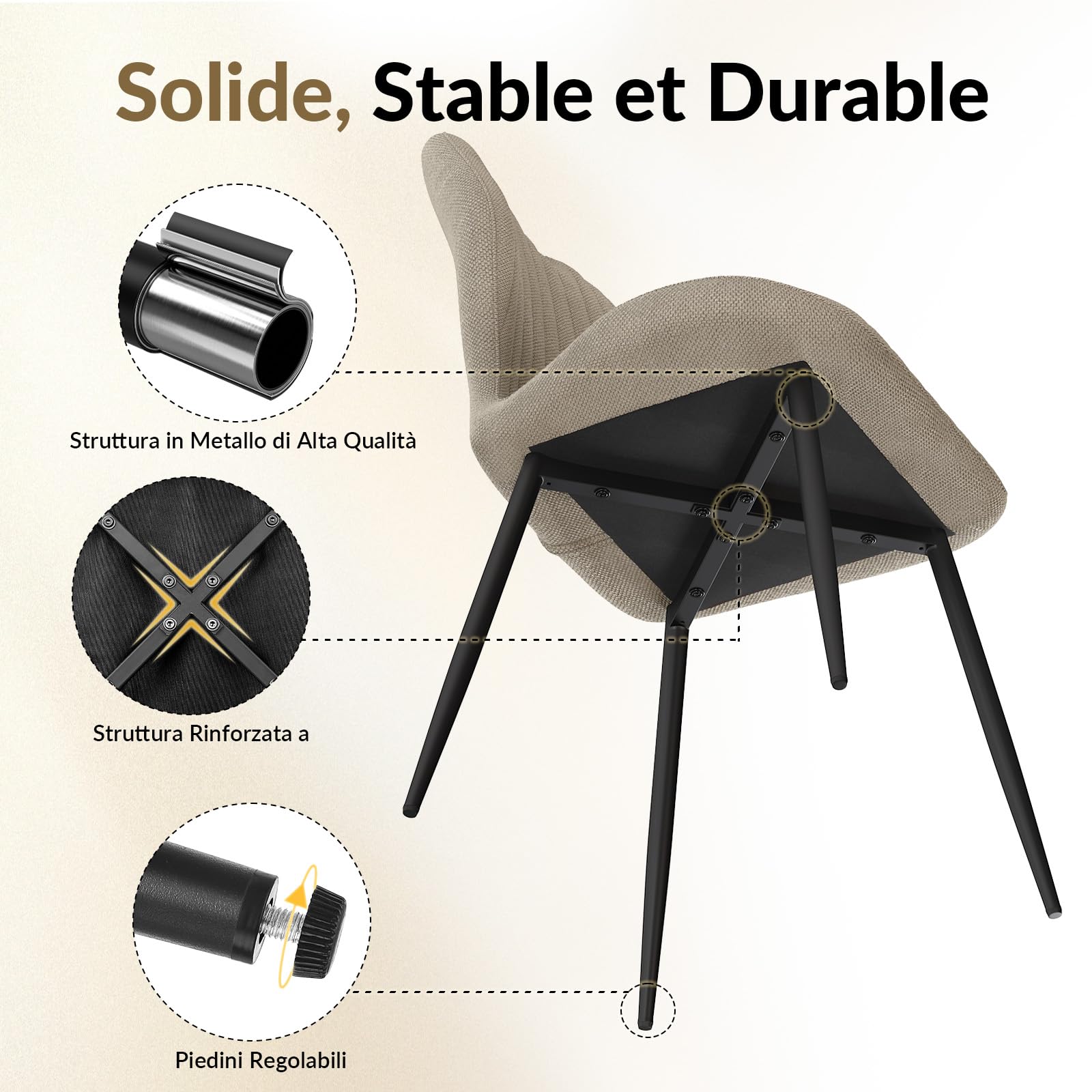 JIJIAN Lot de 6 Chaises de Salle à Manger, Chaise tapissée, Dossier en Tissu, Pieds en Métal, Gris Brun