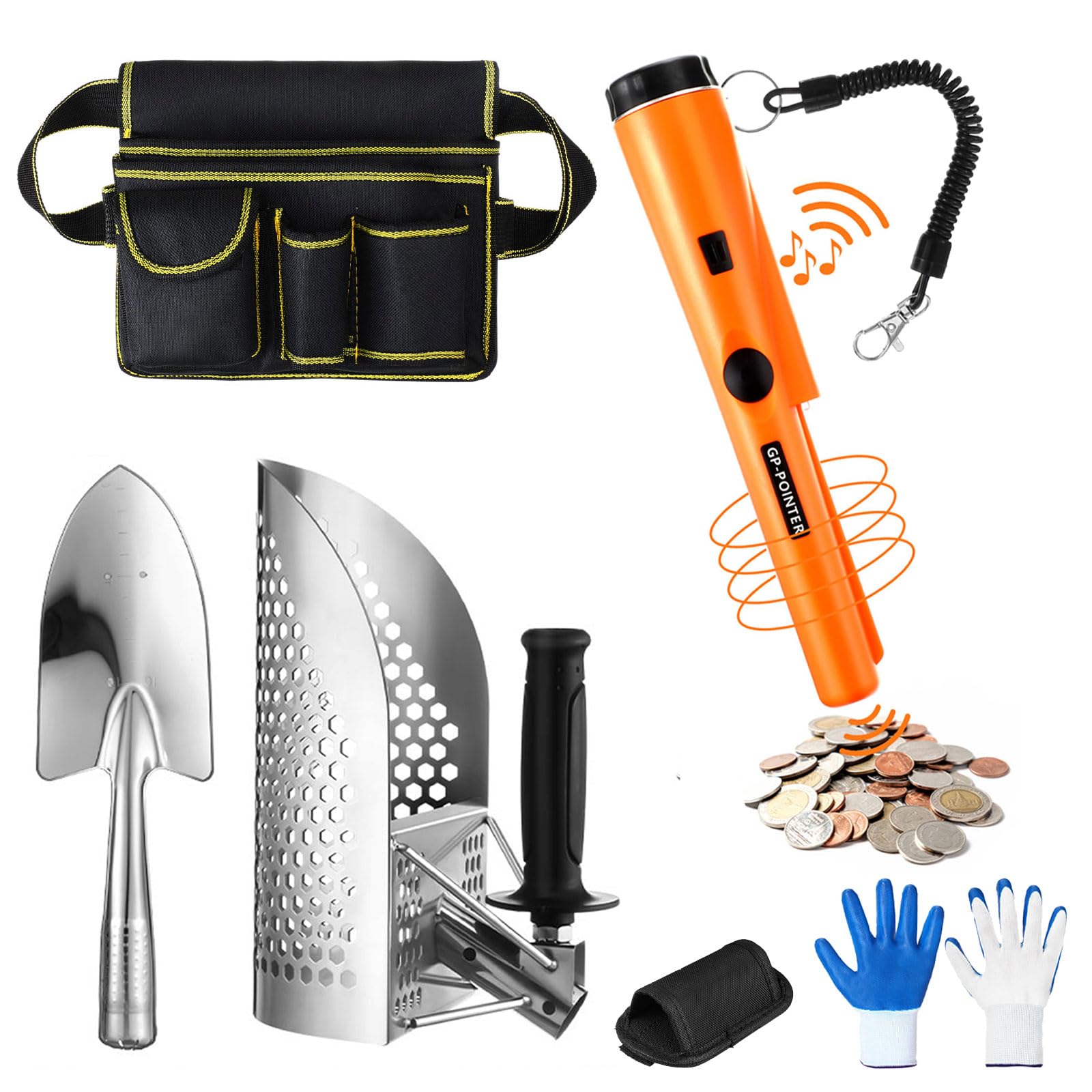 Metal Detector Kit Accessories Include Metal Detector Pinpointer, Sand Sifter Scoop, Shovel Glove, Finds Bag, Semi Waterproof Detection Handheld Pin Pointer Wand Accessories for Adult Treasure Hunting