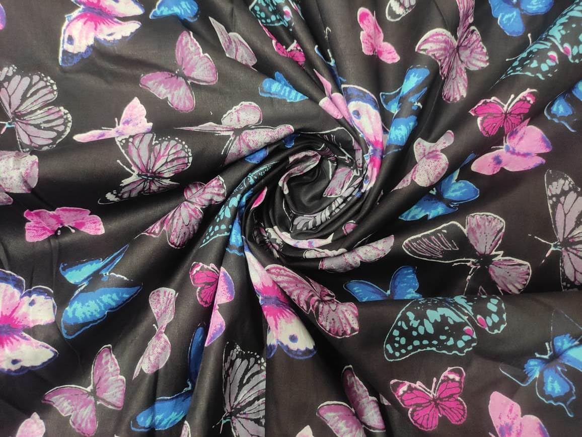 Floral Printed Cotton Cloth Materiel Natural Fabric Running Jaipuri Hand Block Printed Women Dress Material Kurtis Natural 44" Inches Width 2.5 Mete (2.5 Meter, Black)