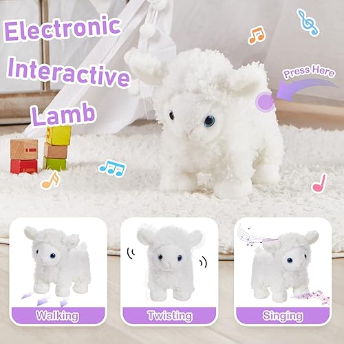 Miniatura 4 de Peluche electrónico de oveja que camina, canta, interactiva, animada, divertida, juguetes de peluche, ovejas que menean la cola, animales de