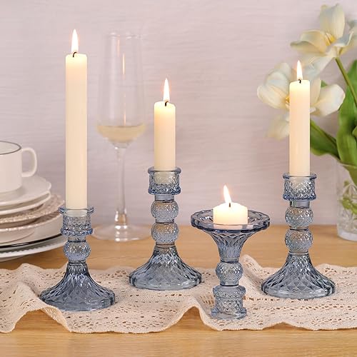 Miniatura 5 de DARJEN Juego de 6 portavelas de cristal azul, portavelas cónicos de 4 pulgadas de alto y 5 pulgadas de alto para candelabros y velas de pilar,