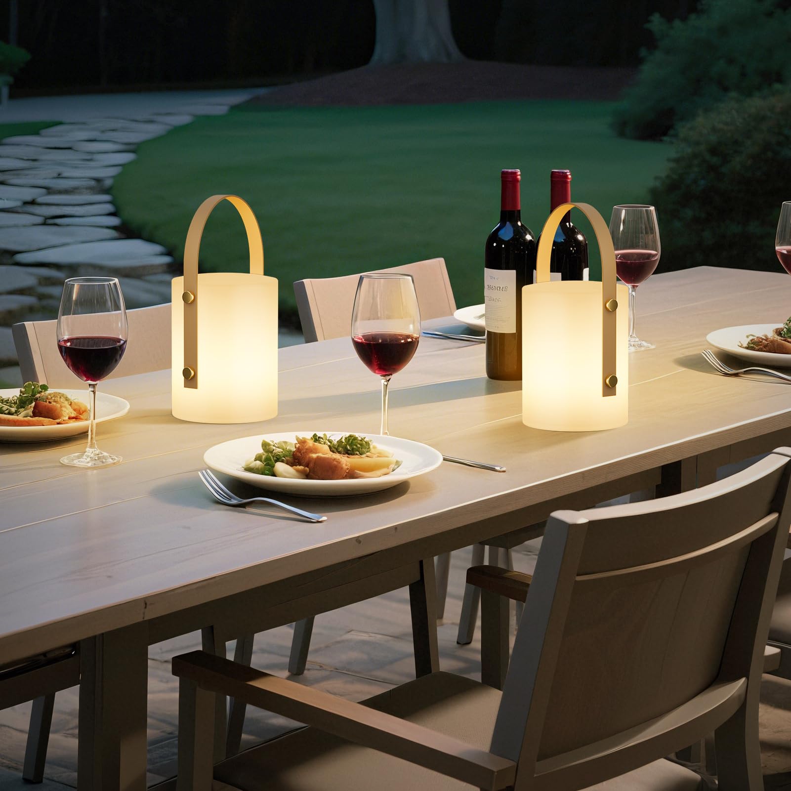 FUYO Lampe de Table Rechargeable Extérieur Portable Sans Fil, Lampe de Chevet avec 8 Couleurs RGB Gradables, Étanche IP44, pour Jardin Salon Terrasse Camping (Blanc Lot de 2)